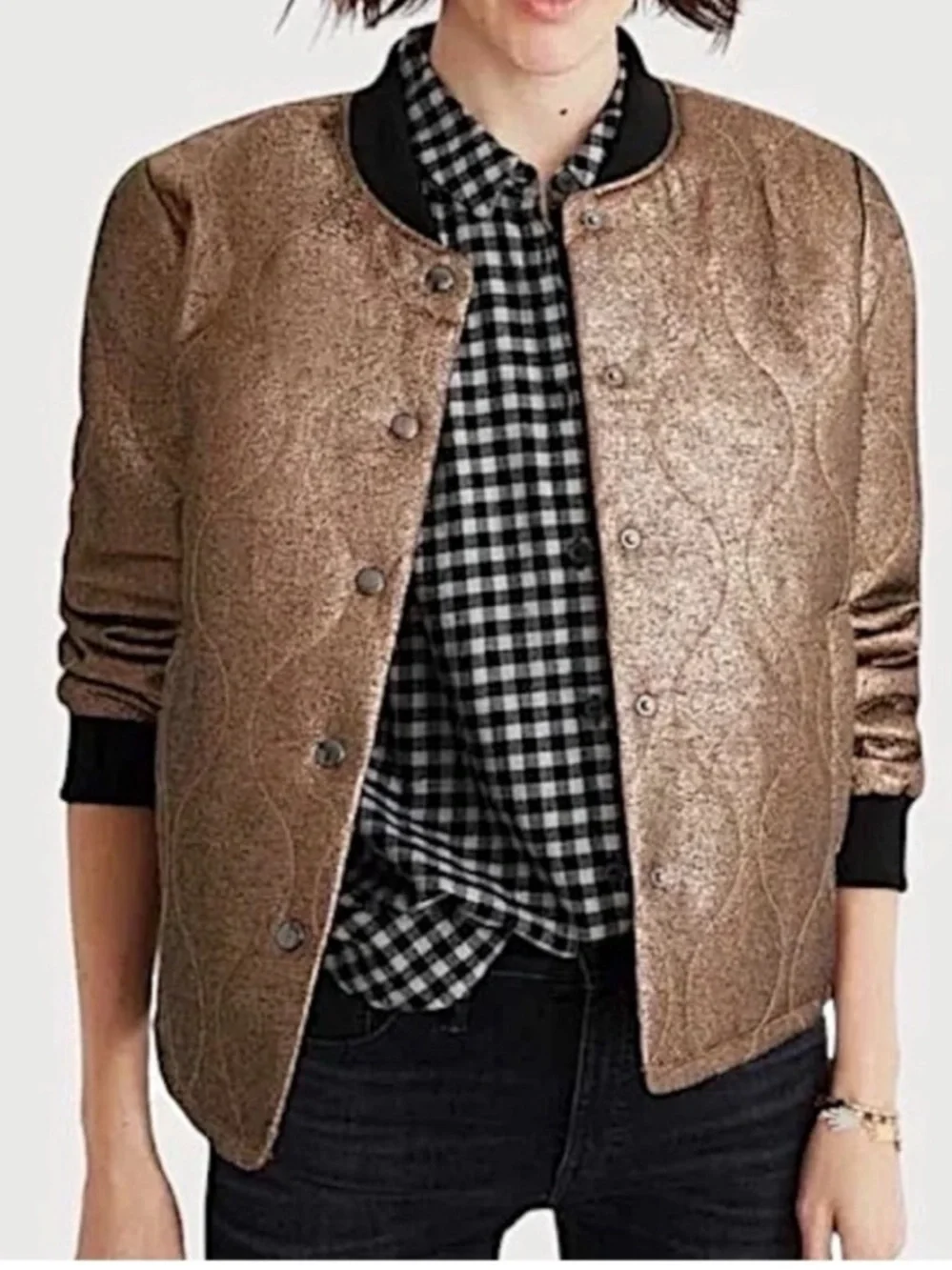 Madewell Metallic Gold Quilted Military Bomber Jacket H1293 Rare Sample Small